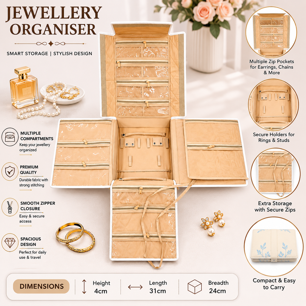 Jewellery Box Organizer for Women Girls, Portable Jewellery Box Travel Jewelry Storage Case For Storage Necklace, Ring, Earring, Bracelet, Bangle, Jewelry (GOLDEN)