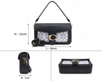 Women’s Black Shoulder Sling Bag with Printed Panel & Gold-Tone Clasp | Ravia