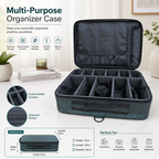 Faux Leather Makeup Organizer Bag for Women, Girls & Bride - Travel Cosmetic Kit Storage Organiser - Toiletry Vanity Box with Adjustable Compartment (Green Diamond)