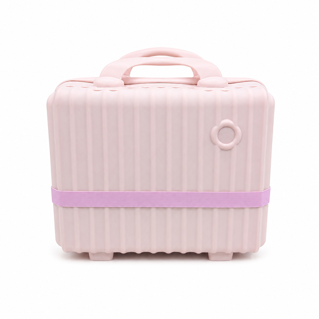 Pink Hard Shell Makeup Organizer Case with Handle for Travel
