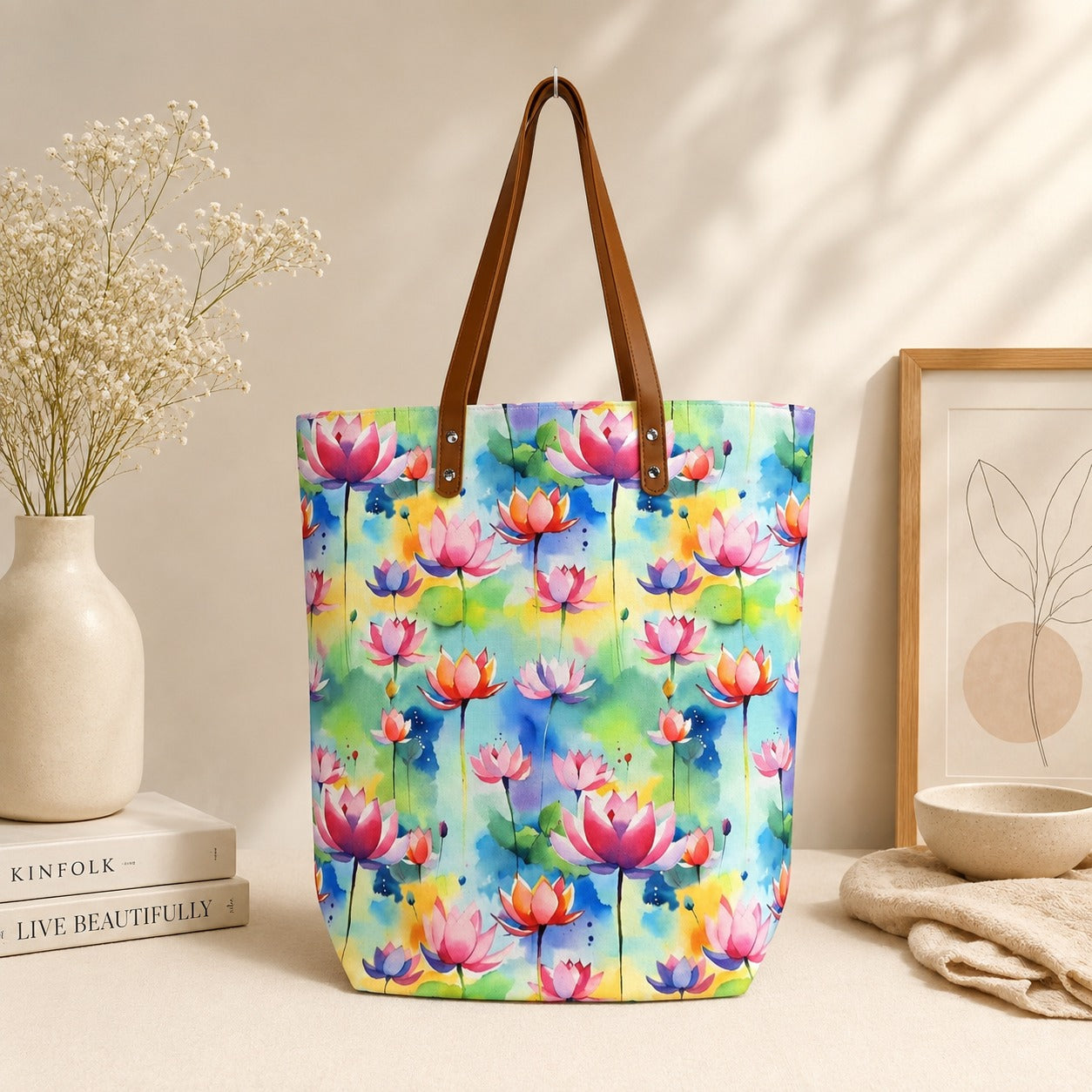 Printed Tote Bag with Long Handles for Women | 37 × 12 × 39 cm