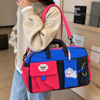 Yellow and Blue Multi-Pocket Travel Duffel Bag with Adjustable Strap