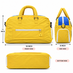 Yellow and Blue Multi-Pocket Travel Duffel Bag with Adjustable Strap