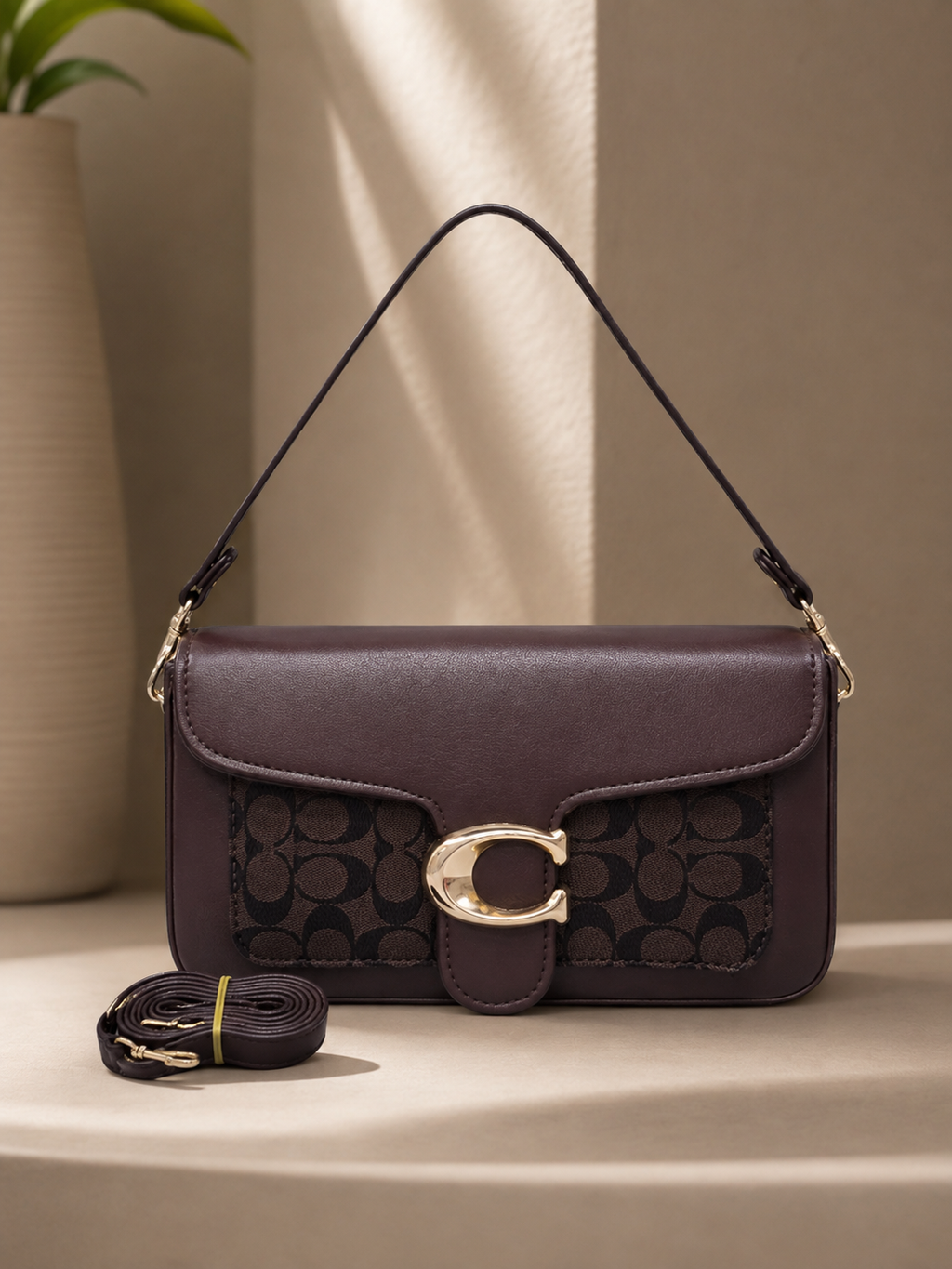 Women’s Black Shoulder Sling Bag with Printed Panel & Gold-Tone Clasp | Ravia
