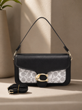 Women’s Black Shoulder Sling Bag with Printed Panel & Gold-Tone Clasp | Ravia