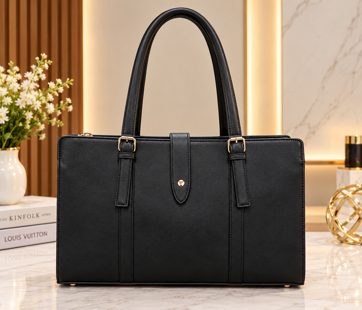 Structured Women's Tote Bag with Zip Pocket – Elegant Office & Everyday Handbag