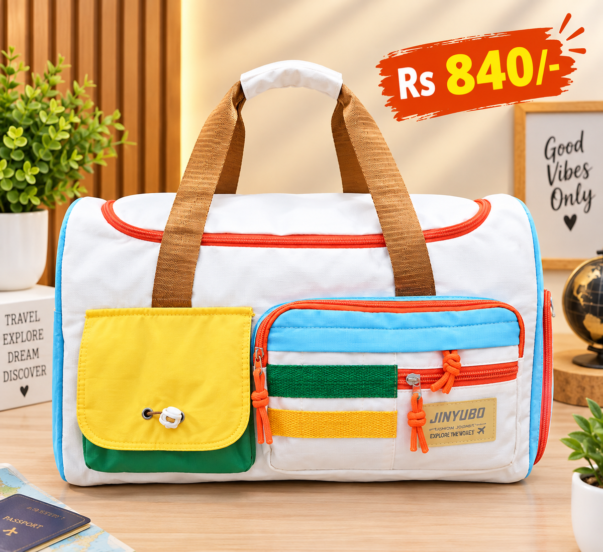 Colorful Travel Duffle Bag with Multiple Pockets – Spacious Weekender Bag