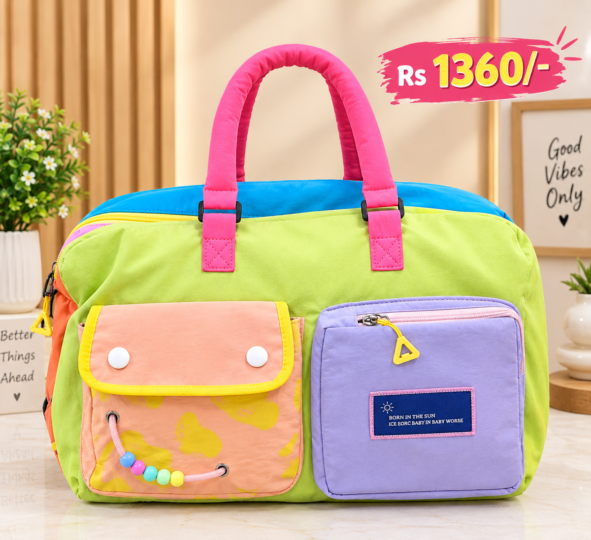 Colorful Travel Duffle Bag with Front Pockets – Spacious Weekender Bag