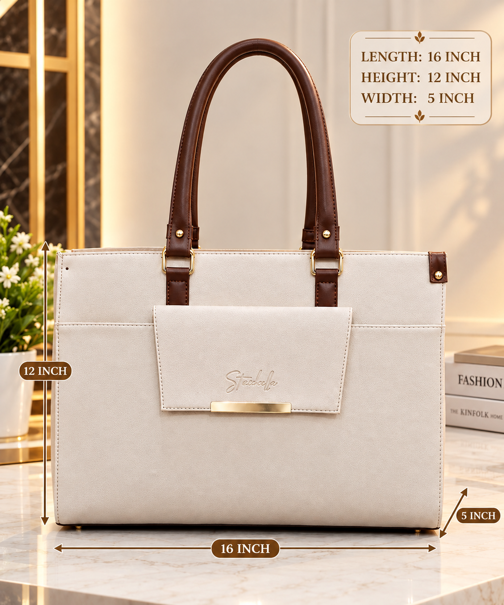 Structured Women's Tote Bag with Front Pocket – Spacious Office & Everyday Handbag