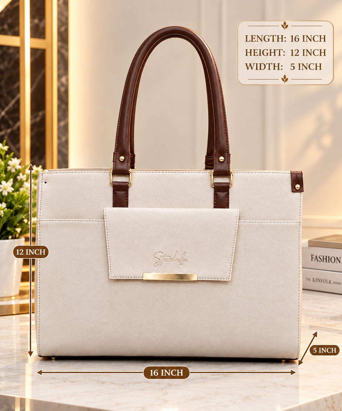 Structured Women's Tote Bag with Front Pocket – Spacious Office & Everyday Handbag