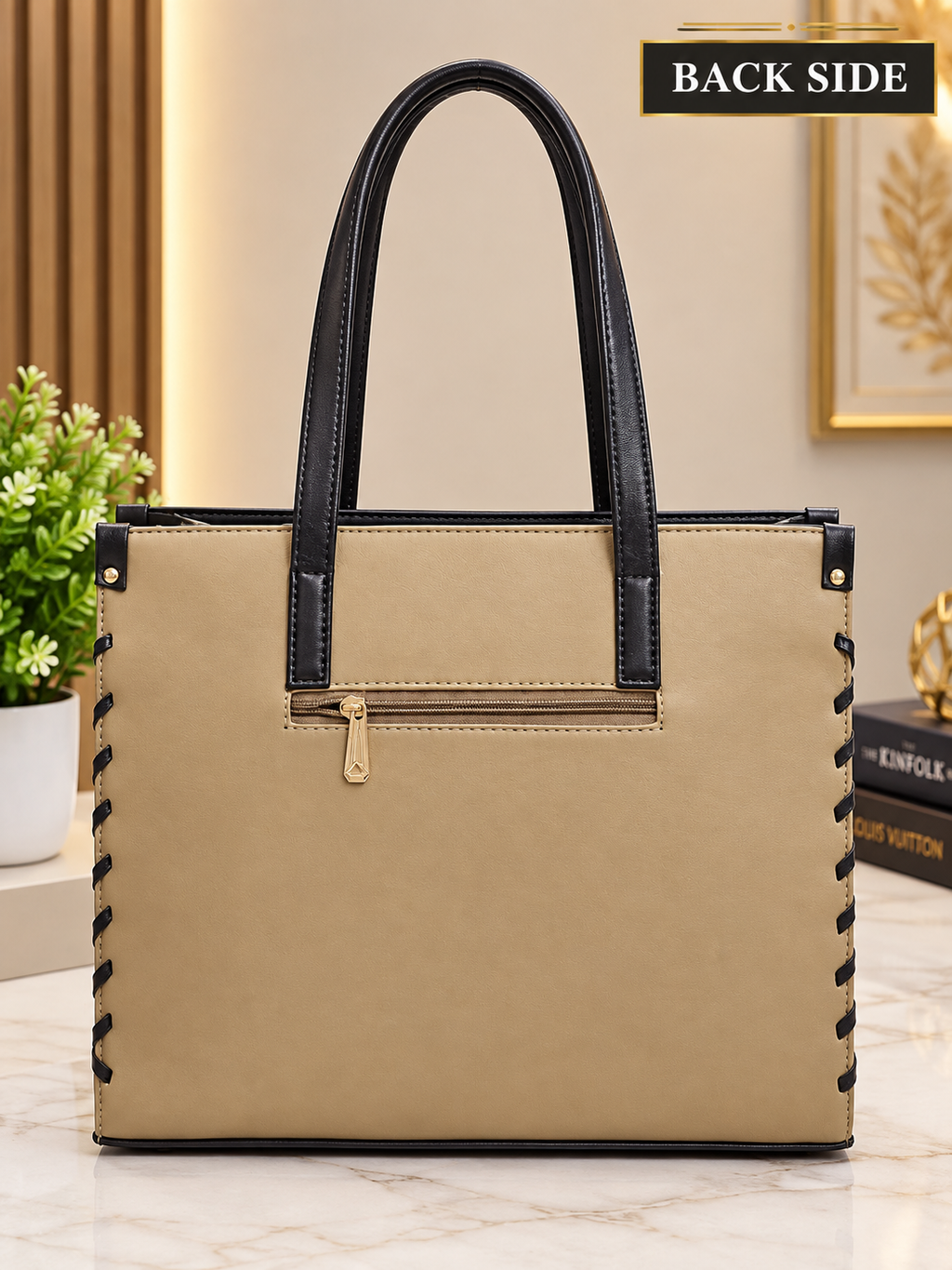 Women’s Structured Tote Bag with Front Pocket – Large Everyday Handbag