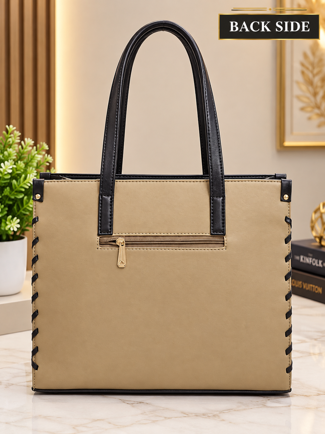 Women’s Structured Tote Bag with Front Pocket – Large Everyday Handbag