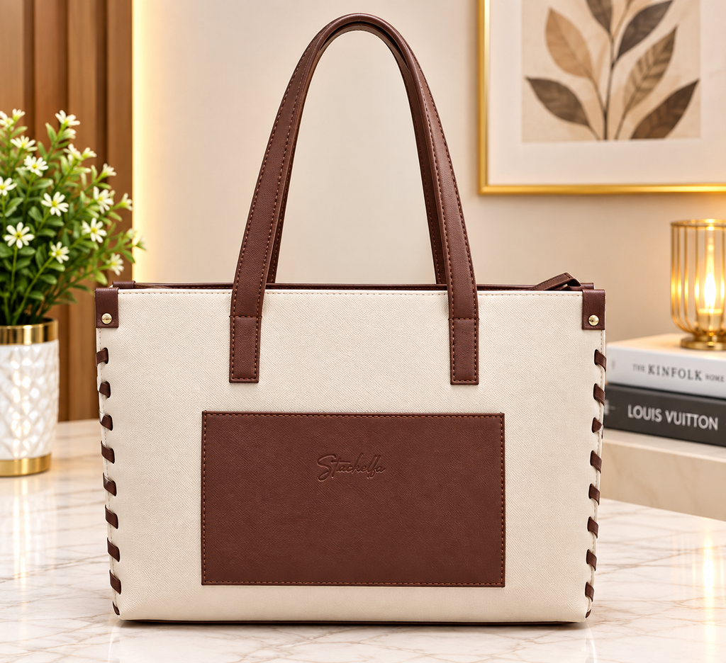 Women’s Structured Tote Bag with Front Pocket – Large Everyday Handbag