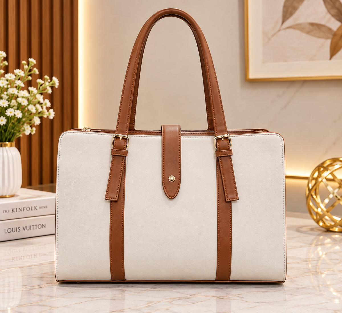 Structured Women's Tote Bag with Zip Pocket – Elegant Office & Everyday Handbag