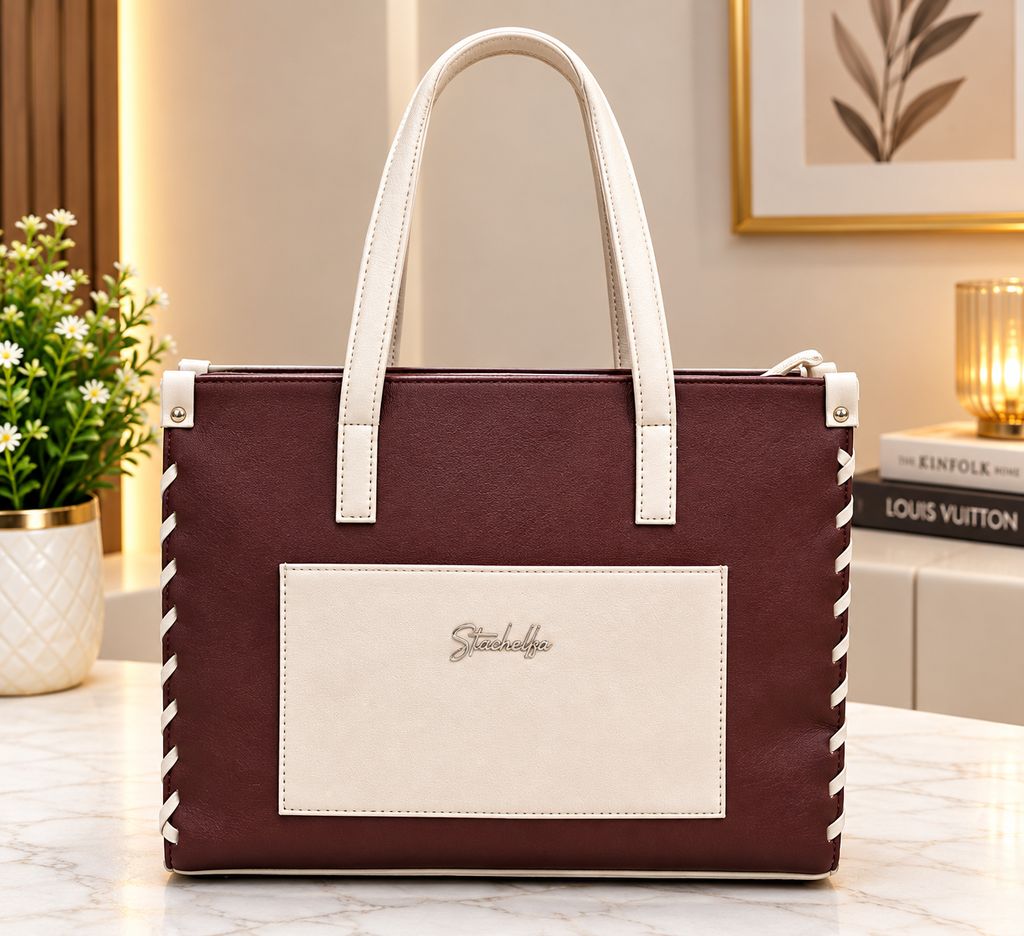 Women’s Structured Tote Bag with Front Pocket – Large Everyday Handbag