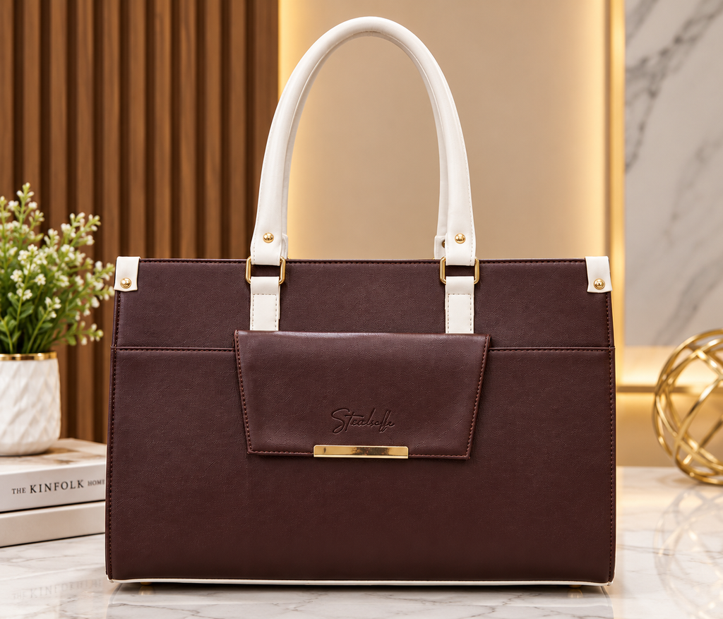 Structured Women's Tote Bag with Front Pocket – Spacious Office & Everyday Handbag