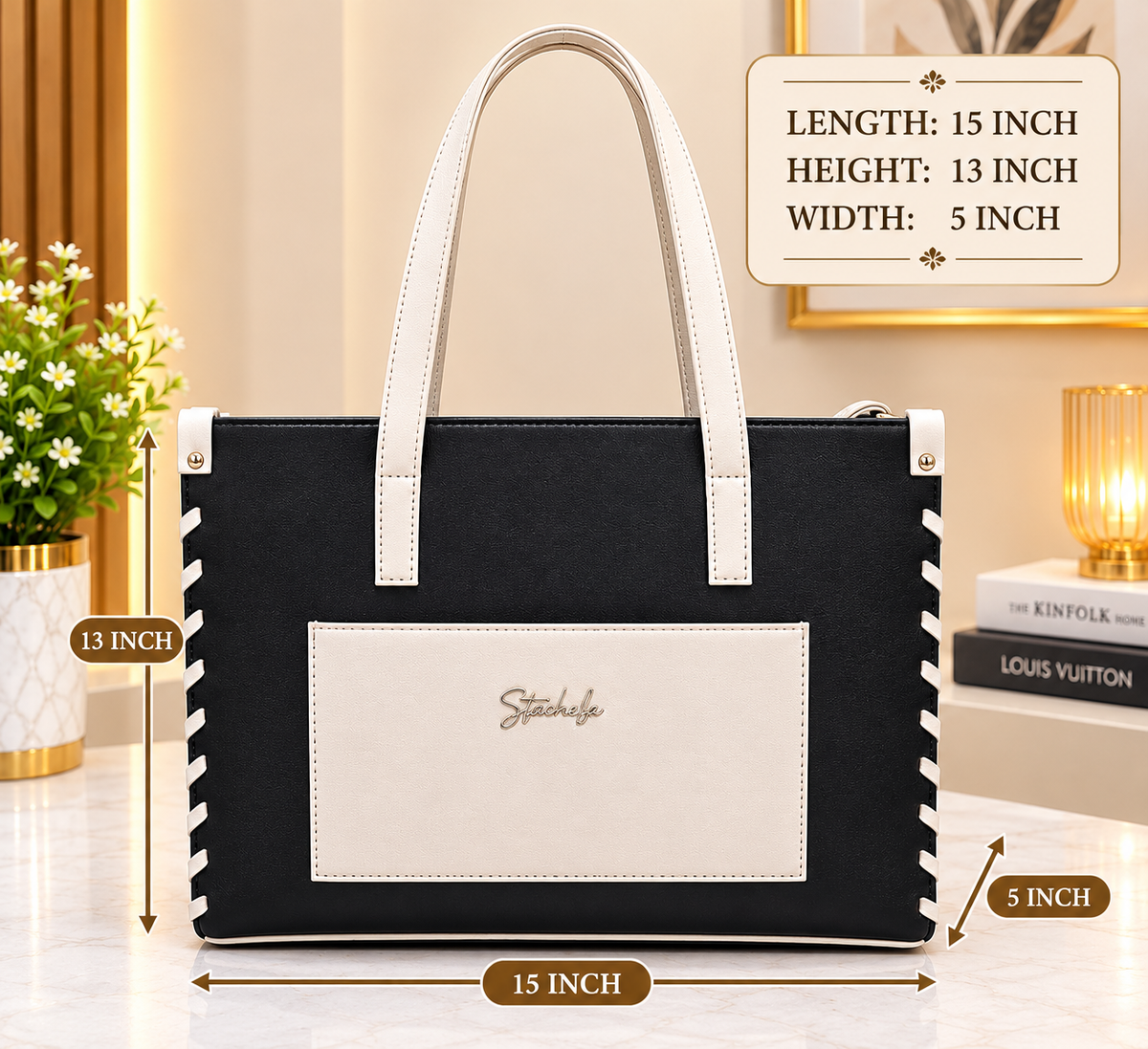 Women’s Structured Tote Bag with Front Pocket – Large Everyday Handbag