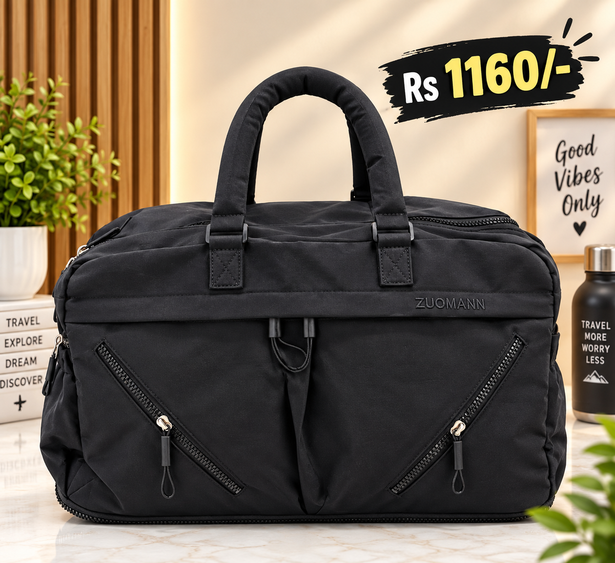 Travel Duffle Bag with Dual Front Zipper Pockets – Spacious Weekender Bag