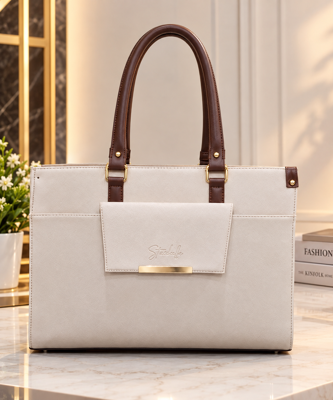 Structured Women's Tote Bag with Front Pocket – Spacious Office & Everyday Handbag