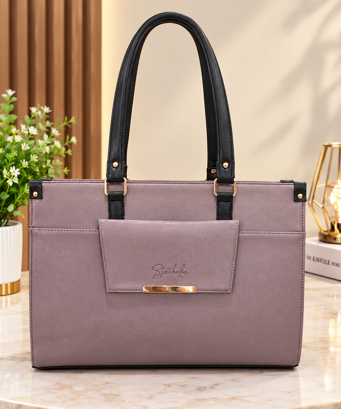 Structured Women's Tote Bag with Front Pocket – Spacious Office & Everyday Handbag