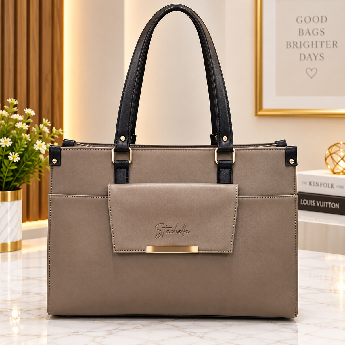 Structured Women's Tote Bag with Front Pocket – Spacious Office & Everyday Handbag