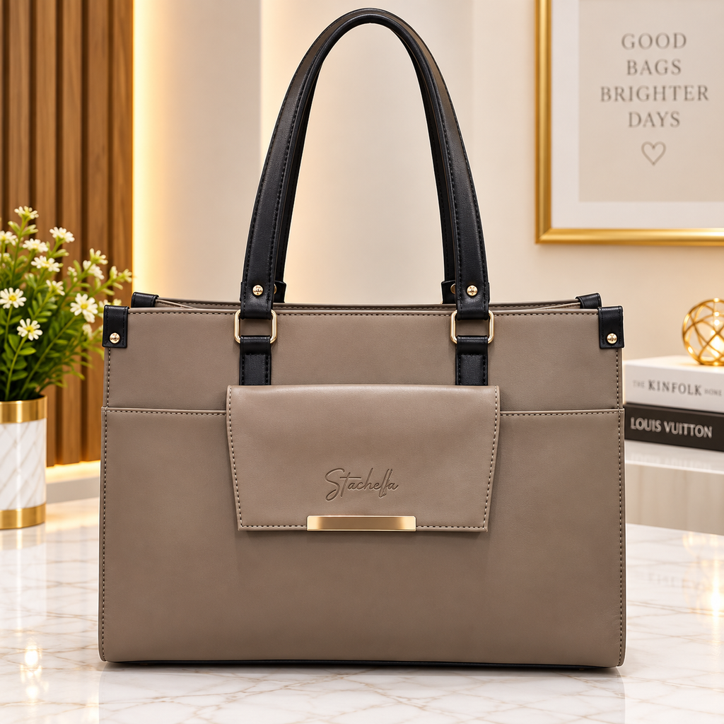 Structured Women's Tote Bag with Front Pocket – Spacious Office & Everyday Handbag